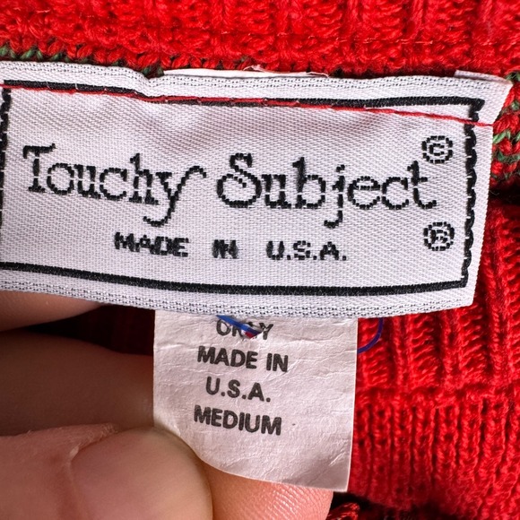 Touchy Subject Christmas Sweater Size S Vintage Train 3D Santa Holiday USA Made - Picture 4 of 11